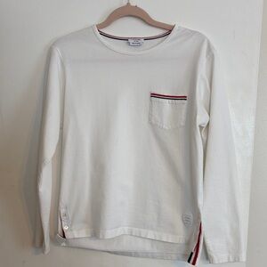 Thom Browne White Ling Sleeve Shirt with Tri-color Detailing.  Size L.